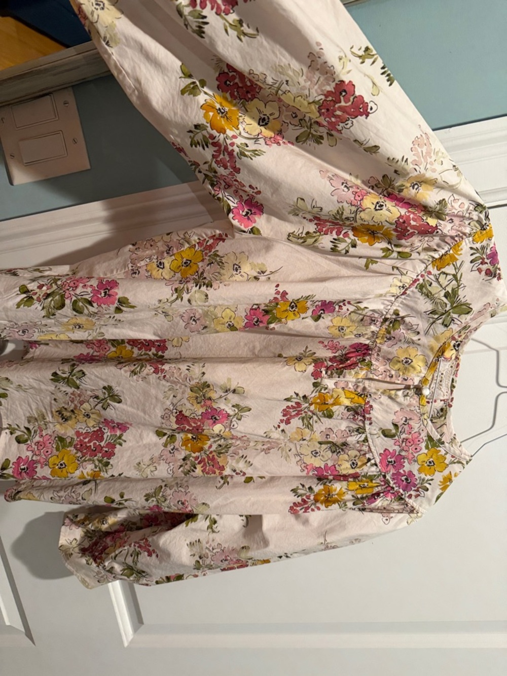 Johnny Was Cream Floral Peasant Top with Pink and Yellow Blooms
